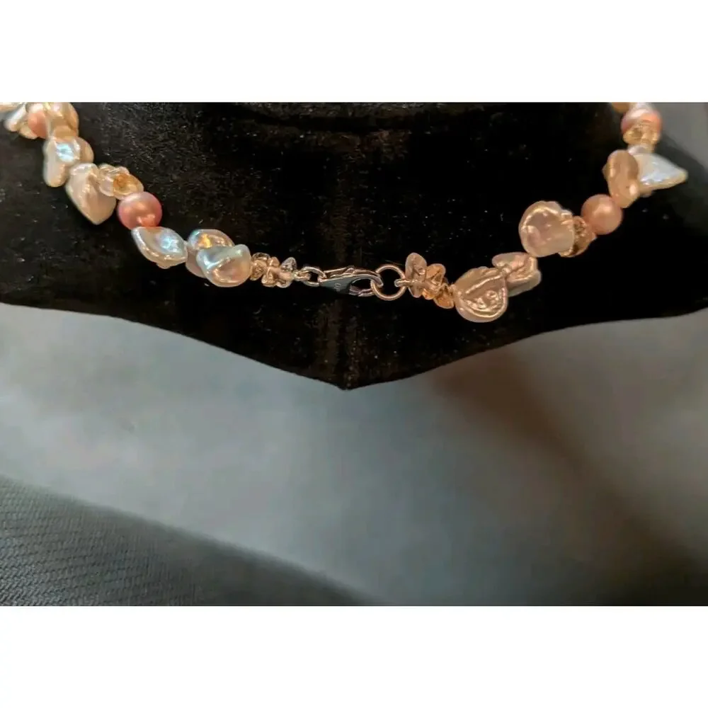 6–7MM White & Peach Freshwater Pearl Citrine Silver Necklace JTV 18